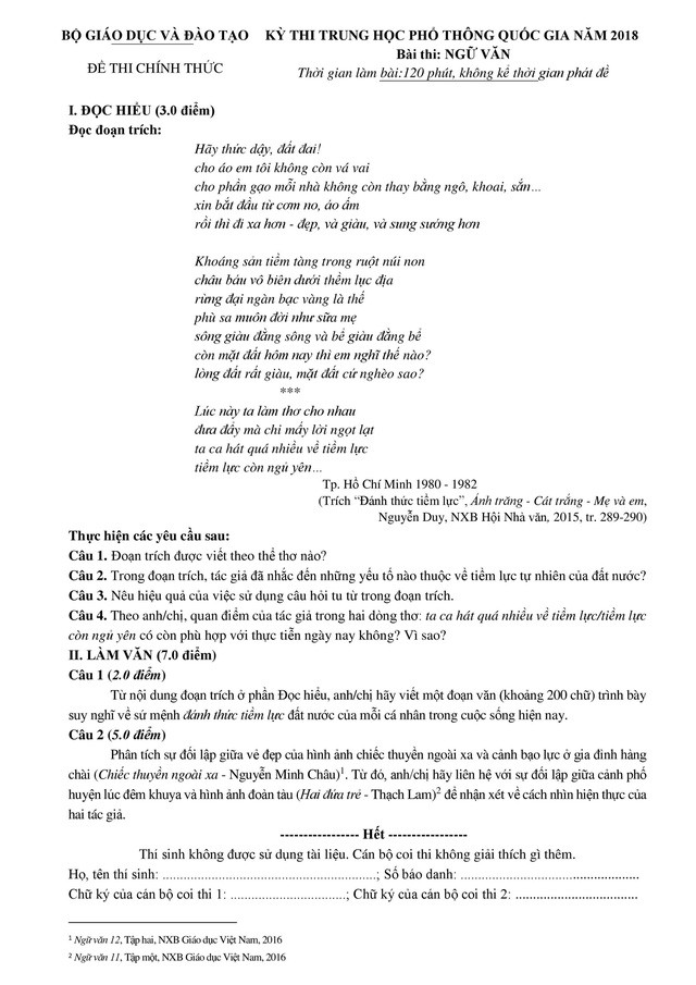 Đáp án môn văn kỳ thi THPT quốc gia 2018 - Ảnh 2. Đáp án môn văn kỳ thi THPT quốc gia 2018 - Ảnh 2.