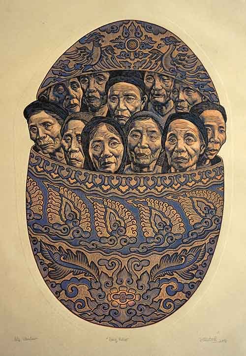 Tranh in của họa sĩ Phạm Khắc Quang tham gia triển lãm