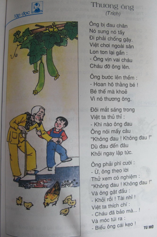 Đoạn trích bài thơ Thương ông (Tú Mỡ) trong sách Tiếng Việt lớp 2, tập 1 đang gây xôn xao dư luận
