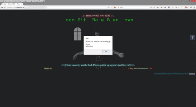 Màn hình đen với thông điệp để lại trên website Nganluong.vn của tin tặc tự xưng