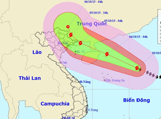 Đường đi và vị trí cơn bão số 4 - Ảnh: TTDBKTTV