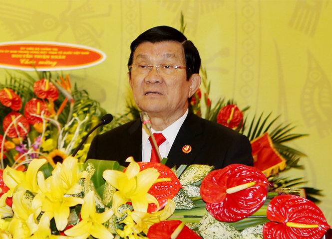 Chủ tịch nước Trương Tấn Sang phát biểu tại Đại hội đại biểu Đảng bộ khối các cơ quan trung ương ngày 14-10 - Ảnh: TTXVN