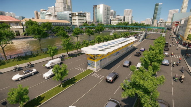 Việc xây dựng đến trạm buýt BRT nằm ở giữa đường Mai Chí Thọ và Võ Văn Kiệt gắn kết với cầu đi bộ tạo thuận lợi cho người dân đi buýt BRT và không gây cản trở làn xe đang lưu thông trên đường