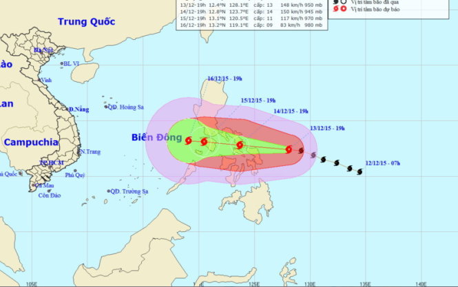 Sơ đồ vị trí và dự báo đường đi của bão - Ảnh: TTDBKTTV