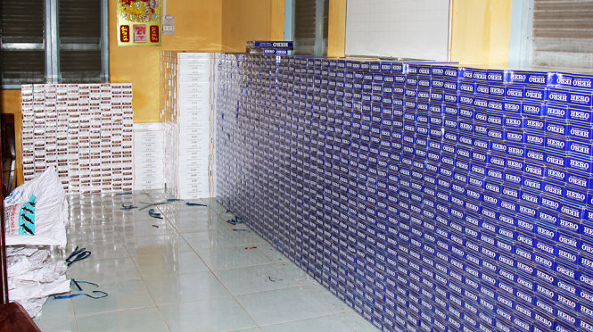 Số lượng thuốc lá “khủng” bị Đồn BP Phú Hội thu giữ - Ảnh: Nguyễn Đức Thắng