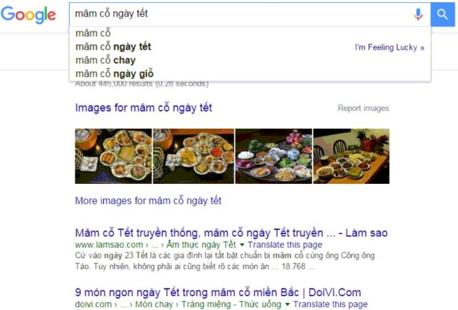 Tìm kiếm mâm cỗ ngày Tết với Google. - Ảnh chụp màn hình
