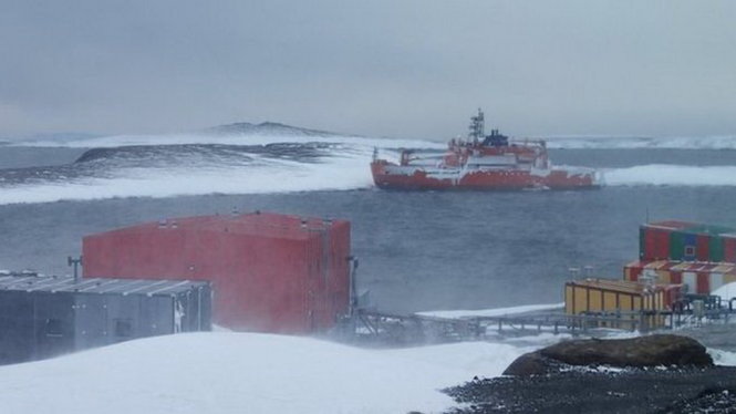 Hình ảnh do AAD đăng tải ngày 26-2 cho thấy thời tiết đã dịu lại ở khu vực tàu Aurora Australis bị mắc kẹt - Ảnh: AAD/BBC