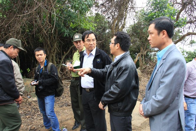Ông Phùng Tấn Viết, phó chủ tịch UBND TP Đà Nẵng, kiểm tra hiện trường vụ xâm hại rừng - Ảnh: Trường Trung