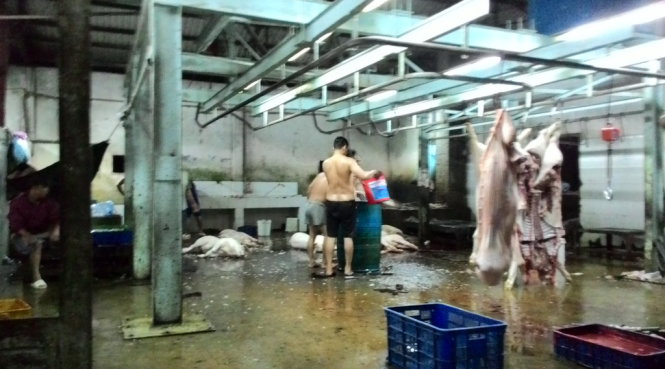 Đoàn kiểm tra thực tế việc giết mổ heo tại lò mổ tập trung của thành phố Cần Thơ