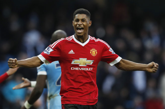 Rashford ăn mừng bàn thắng vào lưới M.C - Ảnh: Reuters