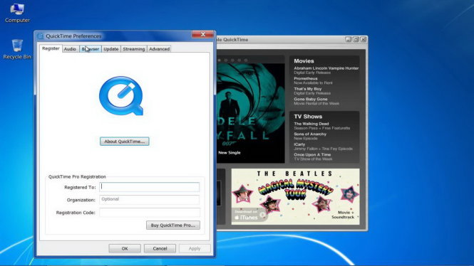 Phần mềm QuickTime trên Windows đã không còn được Apple hỗ trợ cập nhật bản vá bảo mật - Ảnh: YouTube