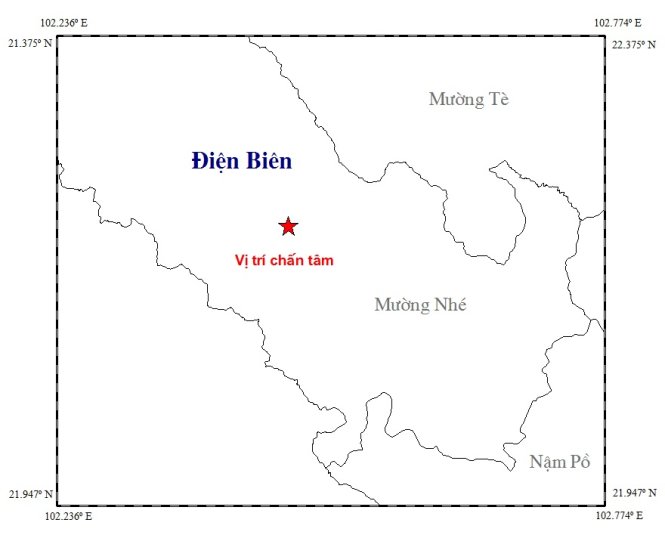 Bản đồ tâm chấn động đất - Ảnh: Viện Vật lý địa cầu