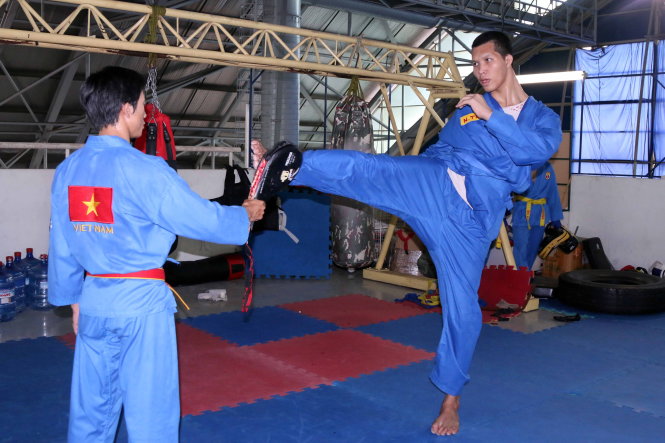 Trần Ngọc Tú trong buổi tập luyện vovinam đầu tiên tại TP.HCM - Ảnh: N.K.