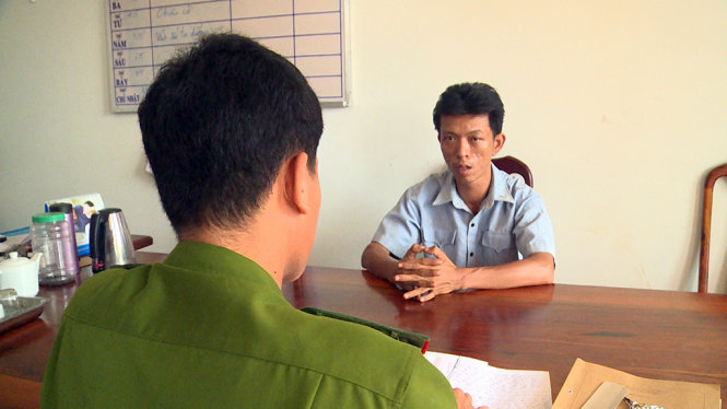 Lương Văn Thắng tại cơ quan công an - Ảnh: Q.Giang