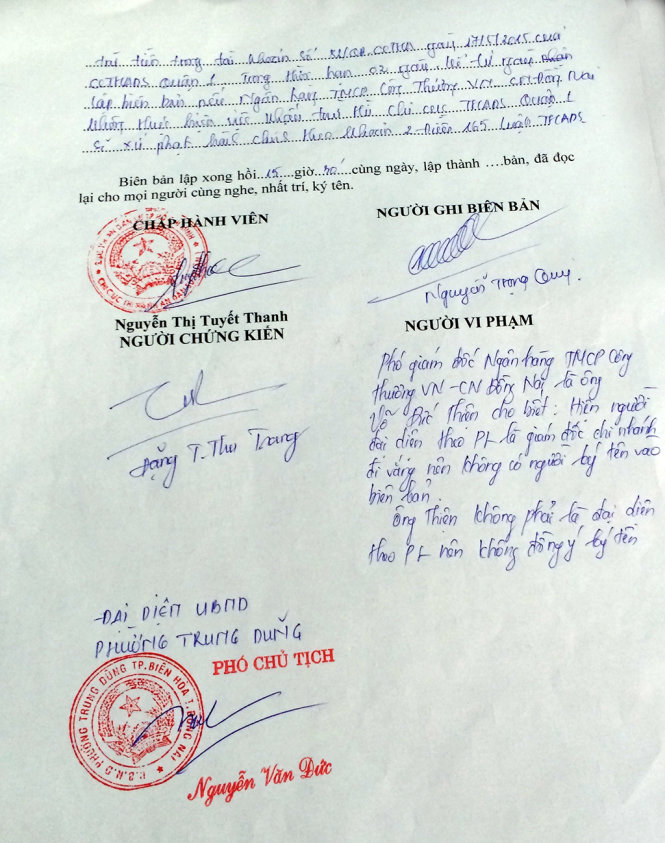 Biên bản vi phạm được lập.