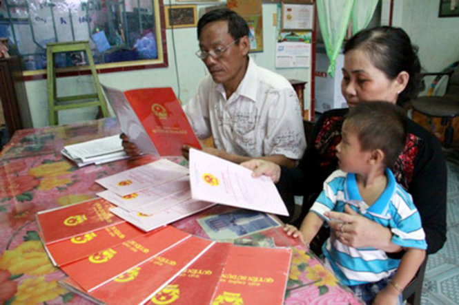 Ông Nguyễn Văn Thành bám trụ tại Đồng Tháp Mười hơn 30 năm mới có hơn 60ha đất trồng lúa nhưng quá nhiều sổ đỏ - Ảnh: V.TR.