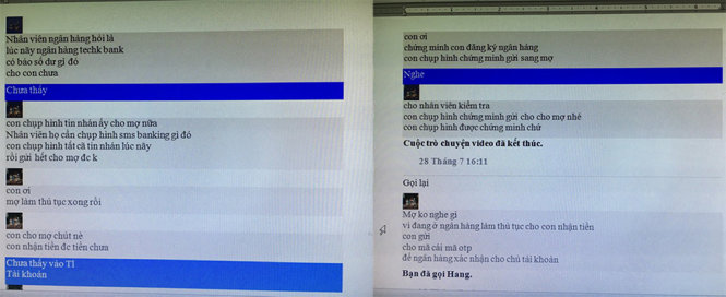 Kẻ gian lừa anh Quân để lấy mã OTP (ảnh chụp từ màn hình Facebook của anh Quân) - Ảnh: Đ.NAM