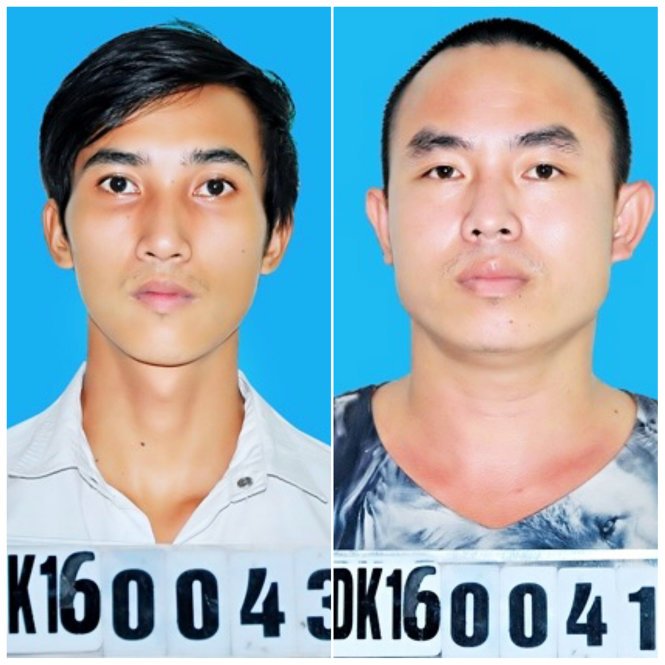 Hai trong số ba đối tượng thuộc nhóm lưu manh Hải Phòng chuyên thực hiện hành vi bảo kê, cưỡng đoạt tài sản của các chủ xe đường dài tại khu vực quận Dương Kinh, TP Hải Phòng - Ảnh: Công an cung cấp