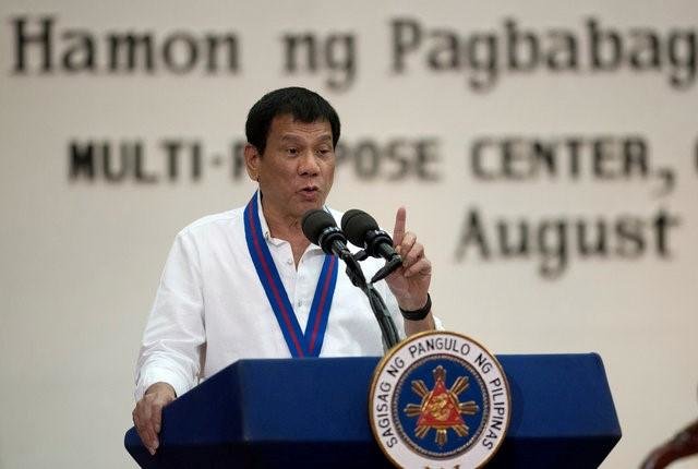 Tổng thống Philippines Rodrigo Duterte phát biểu tại một sự kiện kỷ niệm của ngành cảnh sát tại trụ sở lực lượng cảnh sát quốc gia Philippines ở thành phố Quezon, Philippines - Ảnh: Reuters