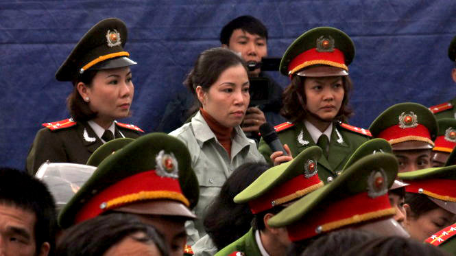 Nguyễn Thị Huệ trong phiên xử phúc thẩm vụ án mua bán trái phép ma túy - Ảnh: CTV