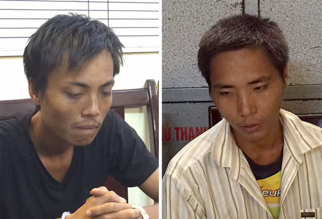 Hai nghi phạm gây ra nhiều vụ đâm người trọng thương, cướp tài sản tại cơ quan Công an - Ảnh: Công an cung cấp