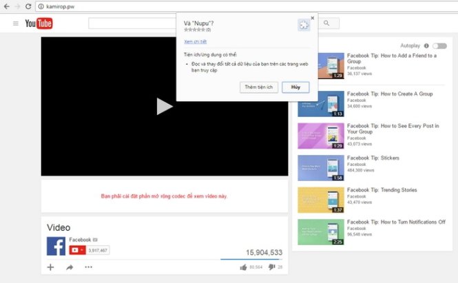 Trang web giả mạo Youtube lừa người dùng cài đặt mã độc. - Ảnh: Bkav