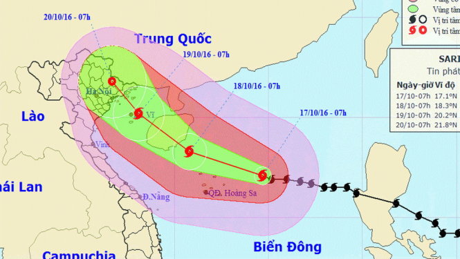 Sơ đồ dự báo hướng đi bão số 7 -