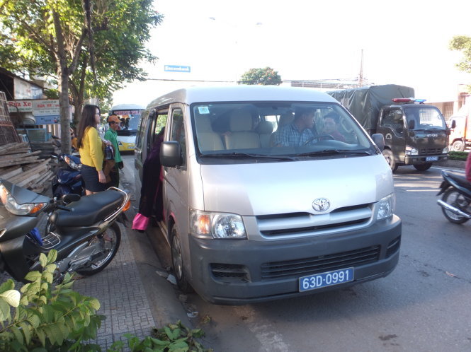 Chiếc xe của Công an Mỹ Tho (Tiền Giang) cho đoàn đưa dâu mượn - Ảnh: Châu Thành