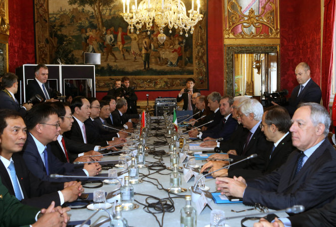 Chủ tịch nước Trần Đại Quang và Tổng thống Sergio Mattarella hội đàm - Ảnh: TTXVN