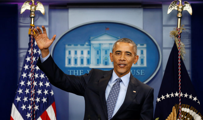 Tổng thống Barack Obama trong cuộc họp báo cuối cùng trước khi mãn nhiệm - Ảnh: Reuters