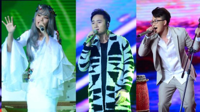 Trương Thảo Nhi - Phan Mạnh Quỳnh - Lê Thiện Hiếu (từ trái qua) trong đêm chung kết Sing my song - Bài hát hay nhất 2016 vào tối 22-1