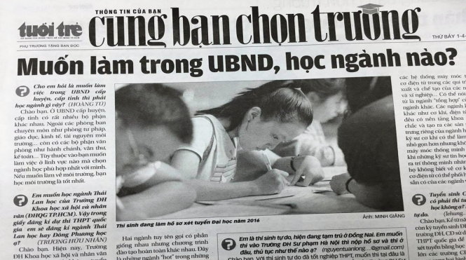 Phụ trang Cùng bạn chọn trường phát hành ngày 1-4-2017 - Ảnh: M.A.