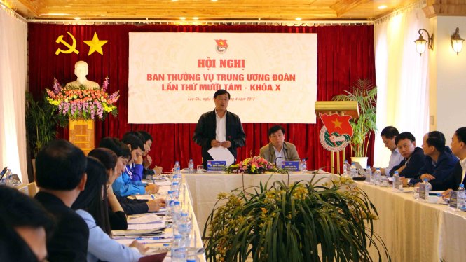 Bí thư thứ nhất Trung ương Đoàn Lê Quốc Phong phát biểu tổng kết ngày làm việc thứ nhất tại Hội nghị BTV Trung ương Đoàn lần thứ 18, khóa X - Ảnh: Hà Thanh