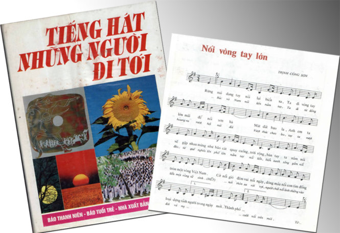 Bản nhạc Nối vòng tay lớn in trong tuyển tập Tiếng hát những người đi tới do NXB Trẻ, báo Tuổi Trẻ, báo Thanh Niên xuất bản năm 1993 - Ảnh: LÊ VĂN NUÔI