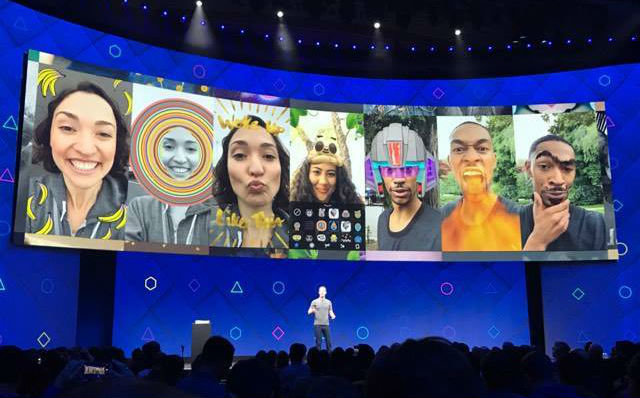 Ông chủ Facebook Mark Zuckerberg giới thiệu nền tảng Camera Effects tại F8 ngày 19-4 - Ảnh: TechCrunch