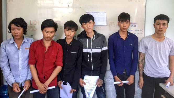 Các nghi can đã bị khởi tố, bắt tạm giam vì tham gia “huyết chiến” - Ảnh: Công an cung cấp