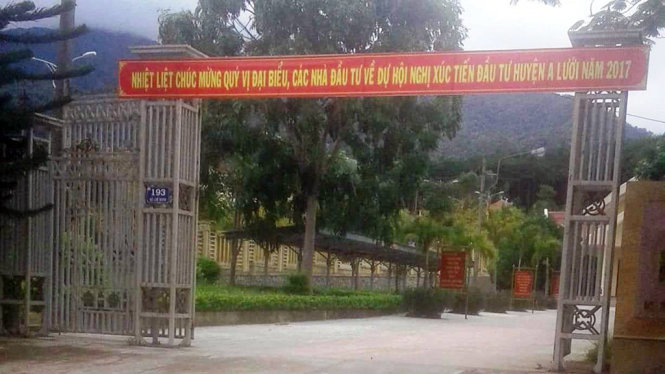 Cổng vào trụ sở Huyện ủy huyện A Lưới - Ảnh: cơ quan công an cung cấp