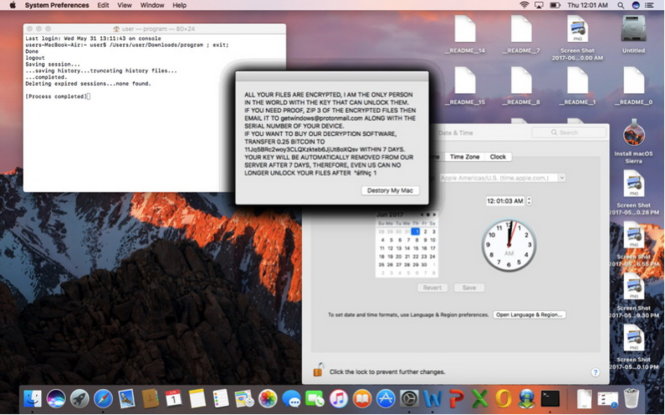 Biến thể mã độc mã hóa dữ liệu tống tiền (Ransomware) từ dịch vụ cho thuê MacRansom - Ảnh: Fortinet