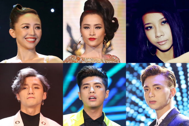 Tóc Tiên, Đông Nhi, Suboi, Sơn Tùng M-TP, Noo Phước Thịnh và Soobin Hoàng Sơn (từ trái qua, từ trên xuống) là 6 gương mặt được đề cử ở hạng mục Nam/Nữ ca sĩ phong cách của năm tại giải Elle Style Awards 2017 - Ảnh: Gia Tiến