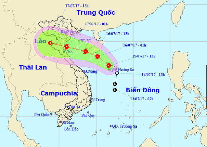 Vị trí và hướng di chuyển của bão số 2 - Nguồn: Trung tâm Khí tượng thủy văn Trung ương