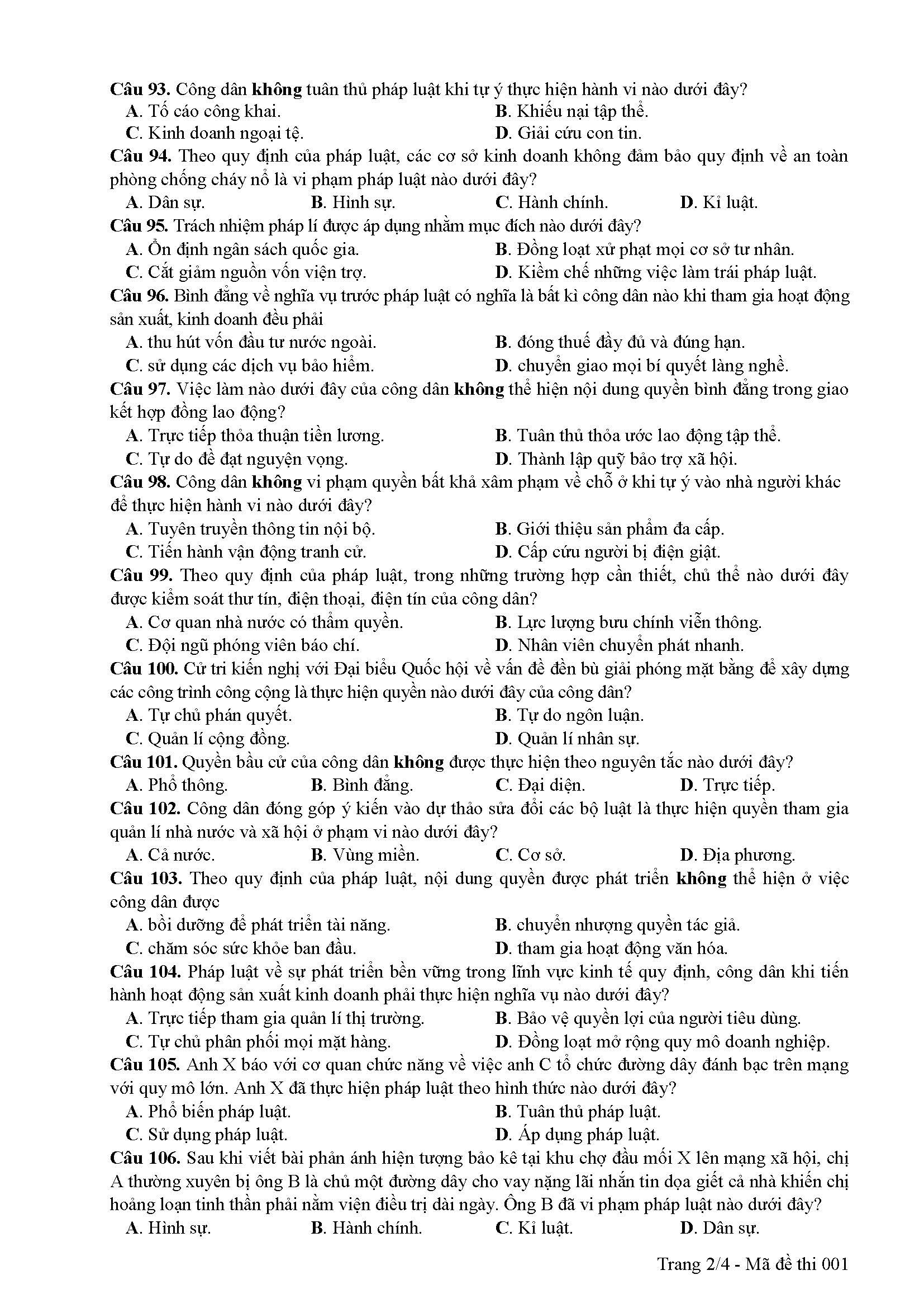 Đề tham khảo thi THPT quốc gia 2019 môn giáo dục công dân - Ảnh 2. Đề tham khảo thi THPT quốc gia 2019 môn giáo dục công dân - Ảnh 2.