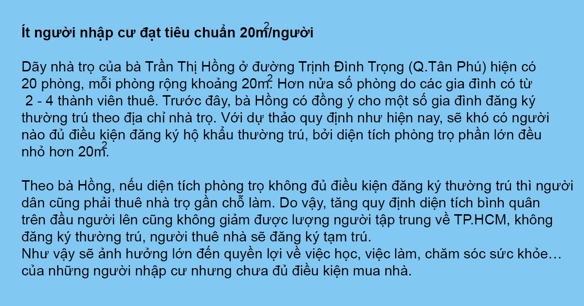Chuẩn quá cao trong quy định diện tích chỗ ở nhập hộ khẩu TP.HCM - Ảnh 3.