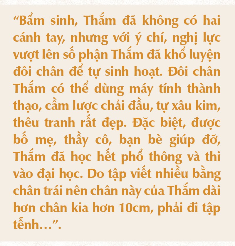 Nghị lực phi thường của Thắm không tay - Ảnh 1.