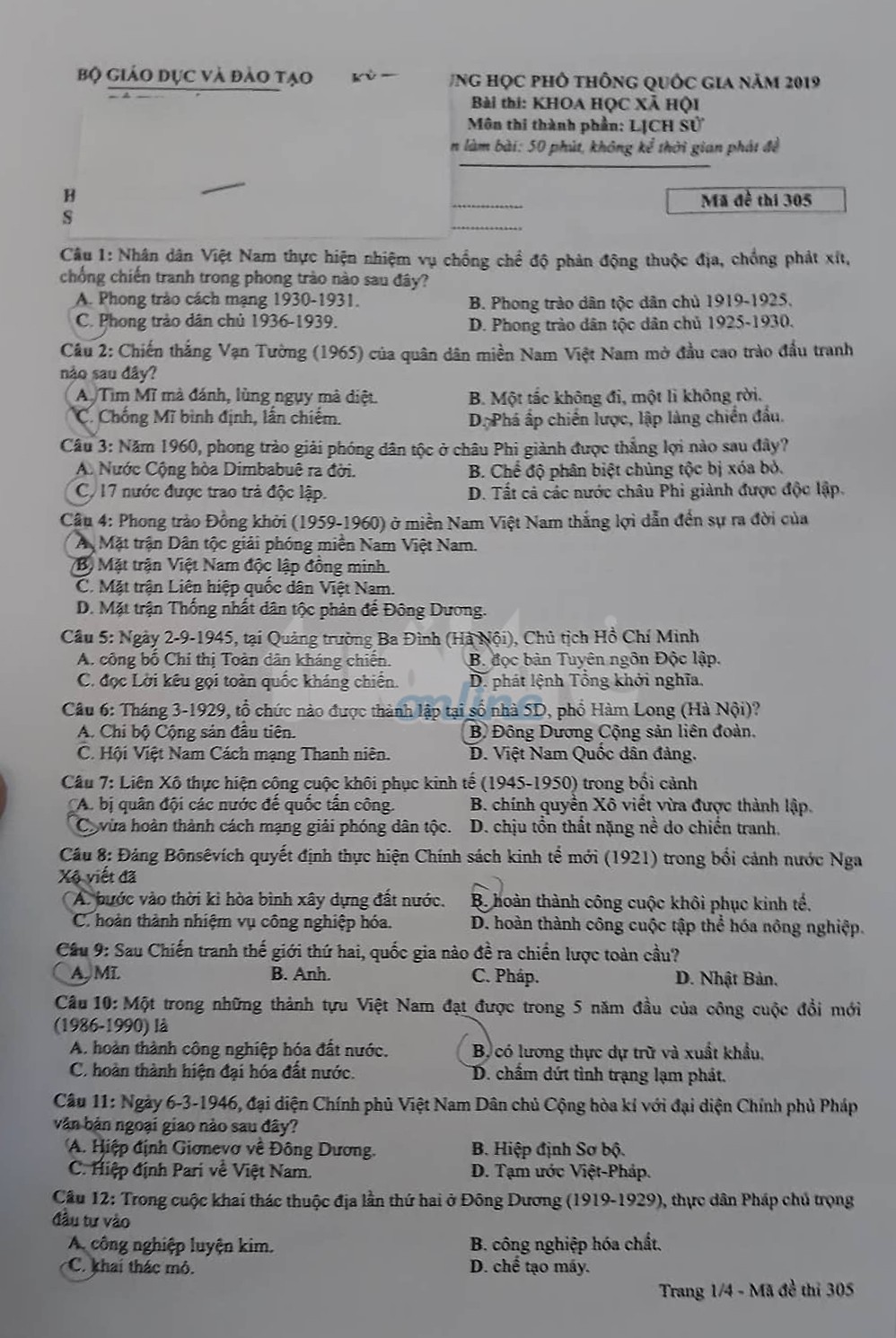 Đáp án môn sử THPT quốc gia 2019 - Ảnh 5.