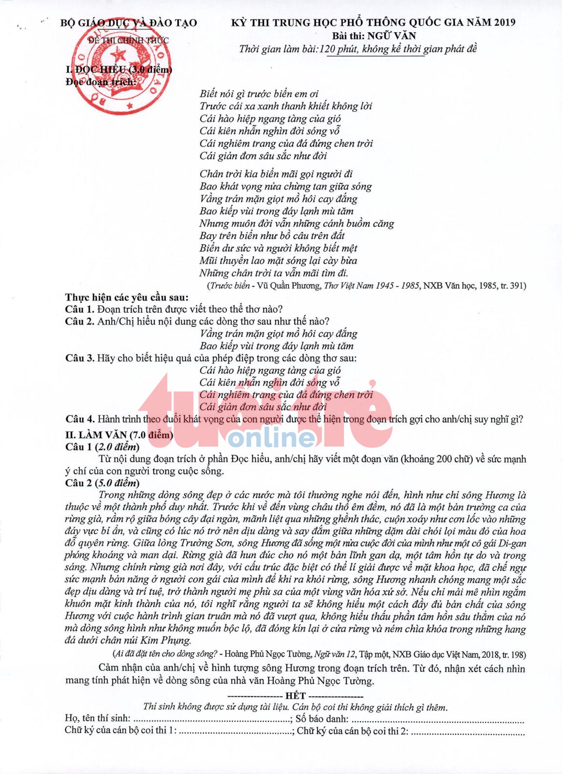Bộ GD-ĐT công bố đáp án môn ngữ văn thi THPT quốc gia - Ảnh 3.