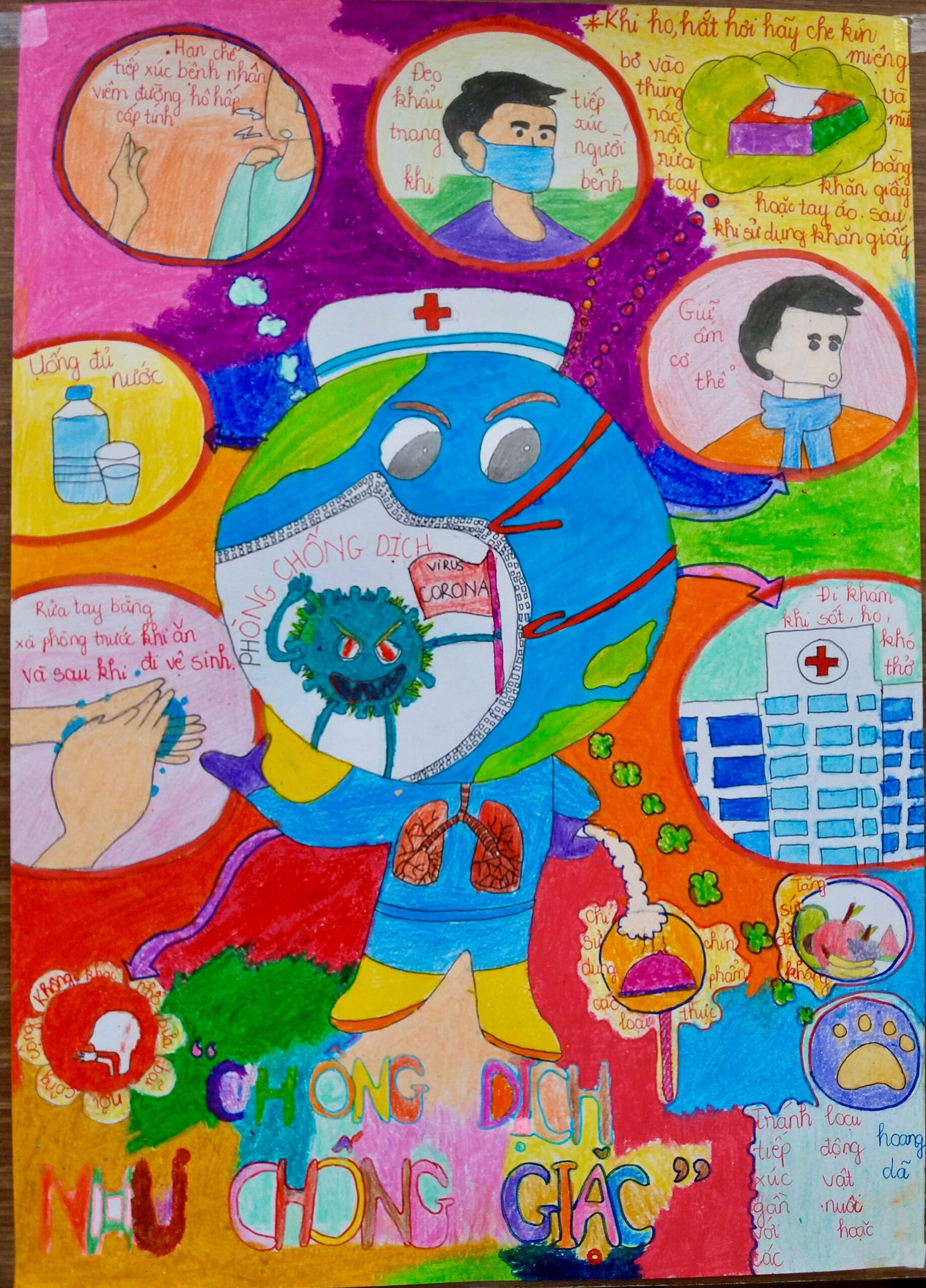 Học sinh vẽ tranh về phòng dịch virus corona, chống dịch như chống giặc - Ảnh 2. Học sinh vẽ tranh về phòng dịch virus corona, chống dịch như chống giặc - Ảnh 2.