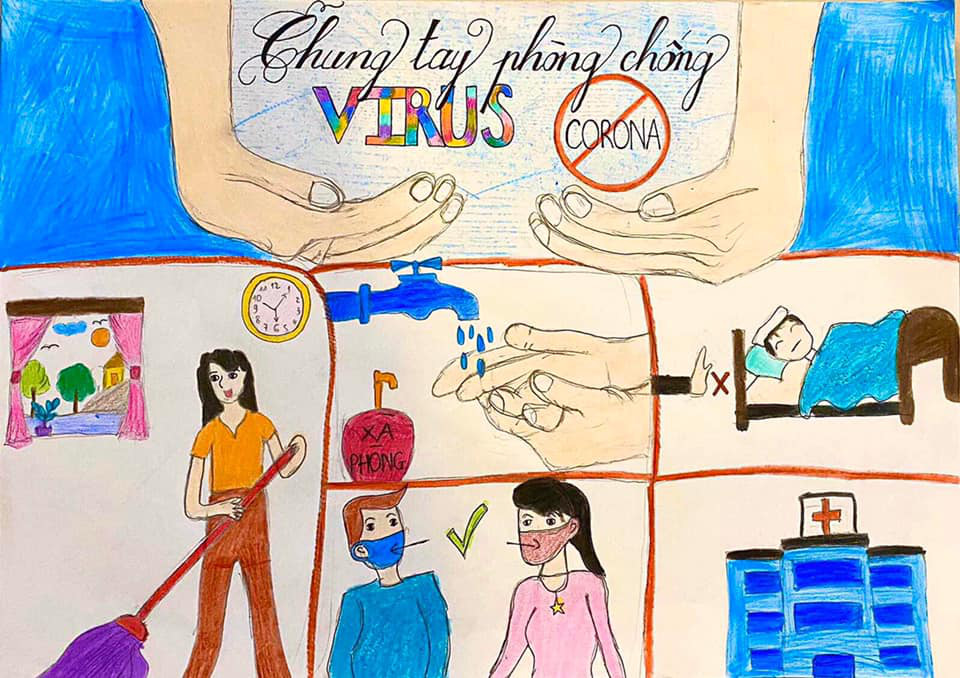 Học sinh vẽ tranh về phòng dịch virus corona, chống dịch như chống giặc - Ảnh 1. Học sinh vẽ tranh về phòng dịch virus corona, chống dịch như chống giặc - Ảnh 1.