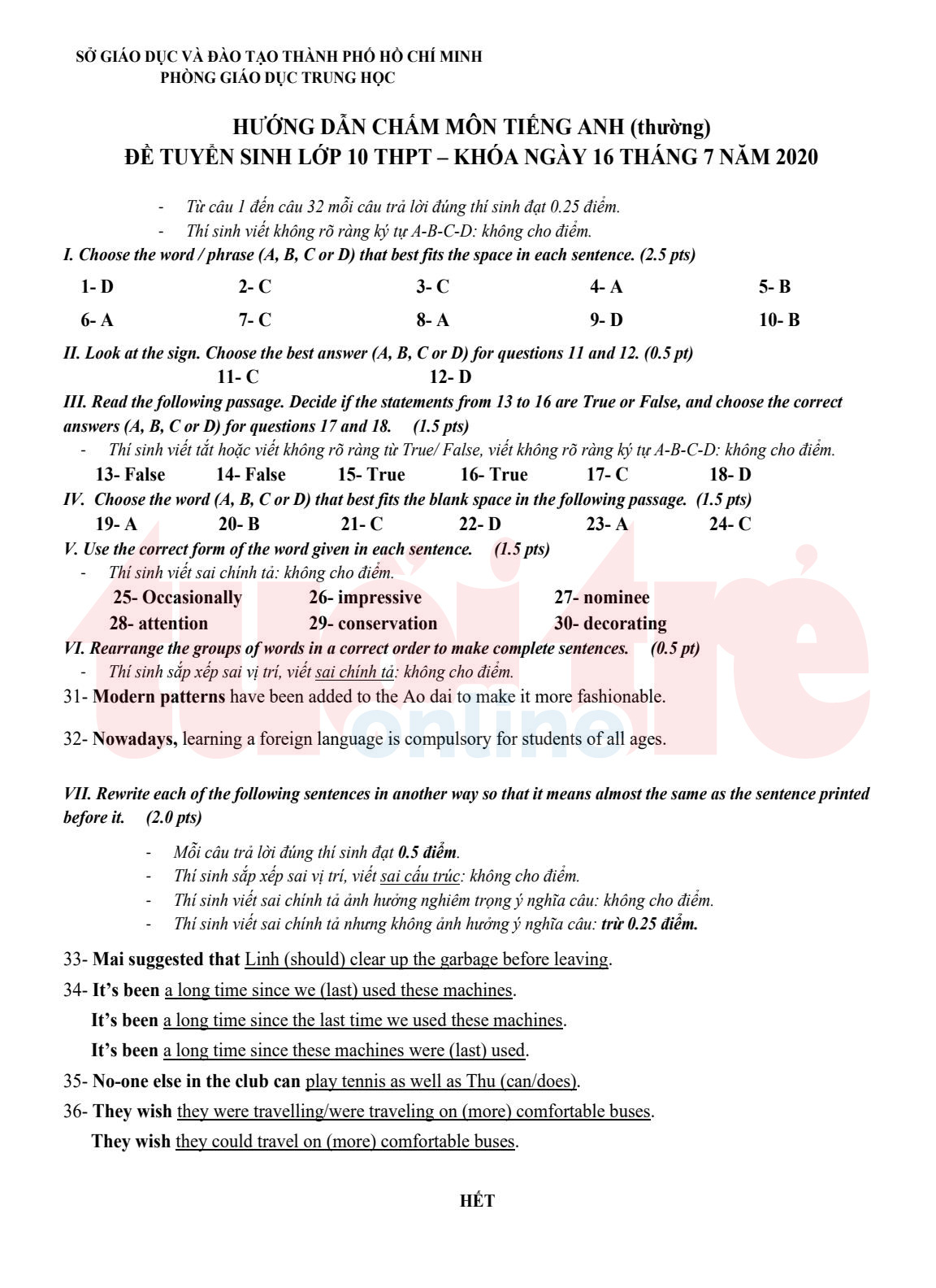 TP.HCM công bố đáp án bài thi tuyển sinh lớp 10 - Ảnh 6. TP.HCM công bố đáp án bài thi tuyển sinh lớp 10 - Ảnh 6.