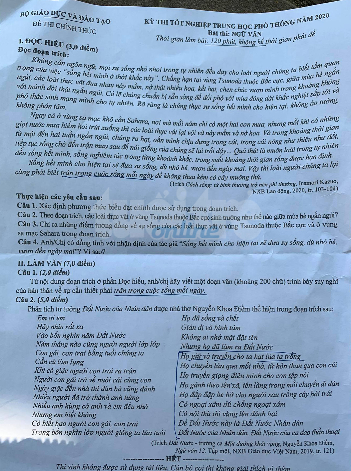 Đề văn THPT 2020: Đất nước và trân trọng cuộc sống mỗi ngày - Ảnh 2. Đề văn THPT 2020: Đất nước và trân trọng cuộc sống mỗi ngày - Ảnh 2.