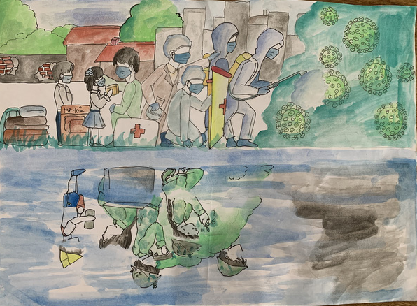 Vẽ bộ đội đi chợ giúp dân, bé 9 tuổi giành giải đặc biệt - Ảnh 3. Vẽ bộ đội đi chợ giúp dân, bé 9 tuổi giành giải đặc biệt - Ảnh 3.